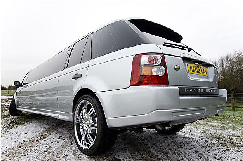 Chauffeur stretched silver Range Rover Sport limousine hire in Glasgow, Edinburgh, Scotland