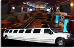 Chauffeur stretch white Ford Excursion 4x4 limousine hire in UK