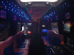 Chauffeur driven Pink Panther Party Bus limousine hire interior in Birmingham, Coventry, Dudley, Wolverhampton, Telford, Worcester, Walsall, Stafford, Midlands